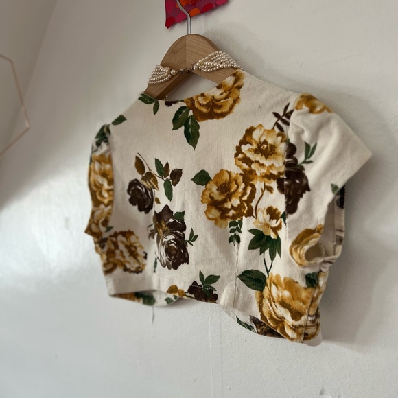 EUC Salt & Pepper S Corduroy topper autumn roses tulip sleeve shrug cap sleeve - Picture 9 of 14